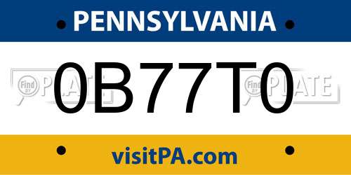 0B77T0 Pennsylvania License Plate