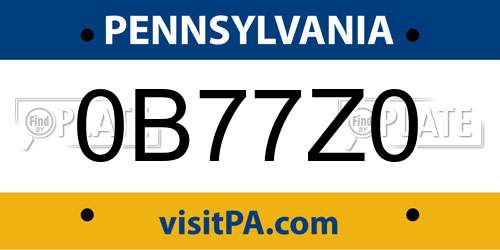 0B77Z0 Pennsylvania License Plate