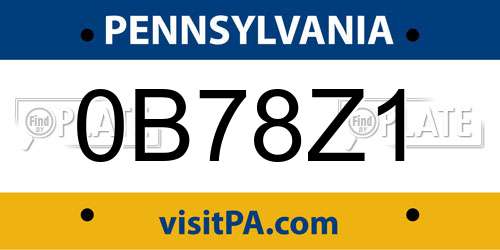 0B78Z1 Pennsylvania License Plate