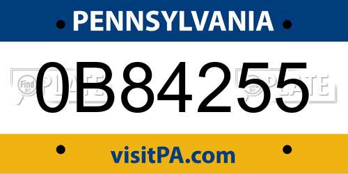 0B84255 Pennsylvania License Plate