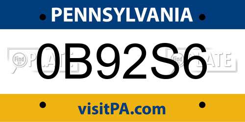 0B92S6 Pennsylvania License Plate