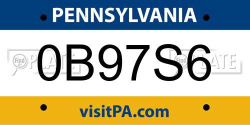 0B97S6 Pennsylvania License Plate