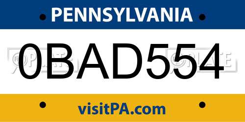 0BAD554 Pennsylvania License Plate