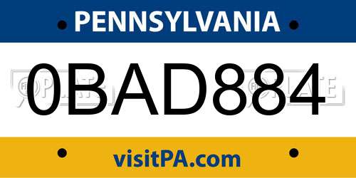 0BAD884 Pennsylvania License Plate