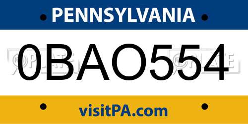 0BAO554 Pennsylvania License Plate
