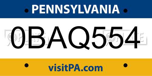 0BAQ554 Pennsylvania License Plate