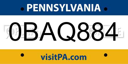 0BAQ884 Pennsylvania License Plate