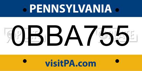 0BBA755 Pennsylvania License Plate