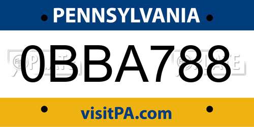 0BBA788 Pennsylvania License Plate