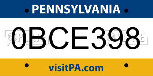 0BCE398 Pennsylvania License Plate