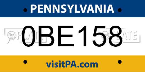 0BE158 Pennsylvania License Plate
