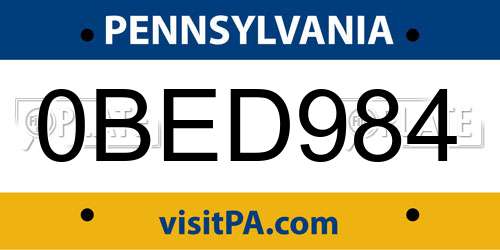 0BED984 Pennsylvania License Plate