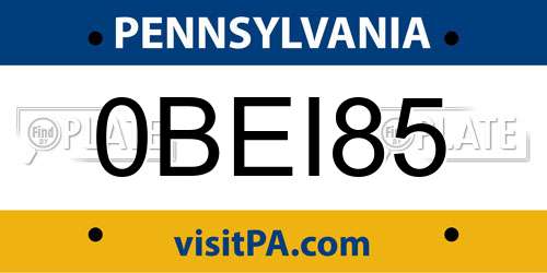 0BEI85 Pennsylvania License Plate