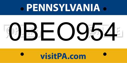 0BEO954 Pennsylvania License Plate