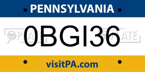 0BGI36 Pennsylvania License Plate