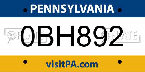 0BH892 Pennsylvania License Plate