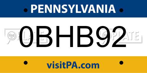 0BHB92 Pennsylvania License Plate