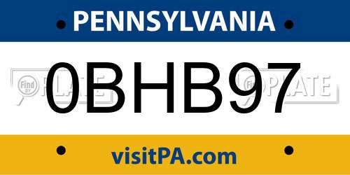 0BHB97 Pennsylvania License Plate