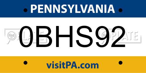 0BHS92 Pennsylvania License Plate