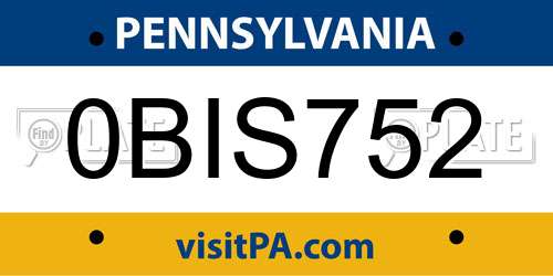 0BIS752 Pennsylvania License Plate
