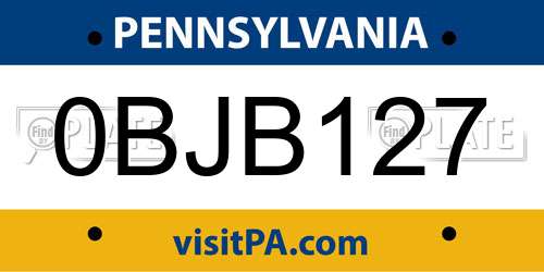 0BJB127 Pennsylvania License Plate