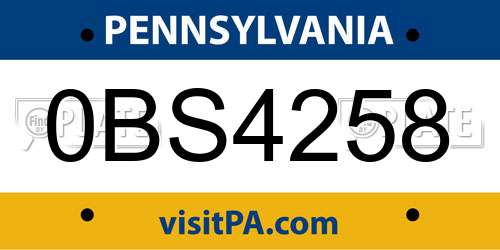 0BS4258 Pennsylvania License Plate