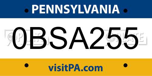 0BSA255 Pennsylvania License Plate