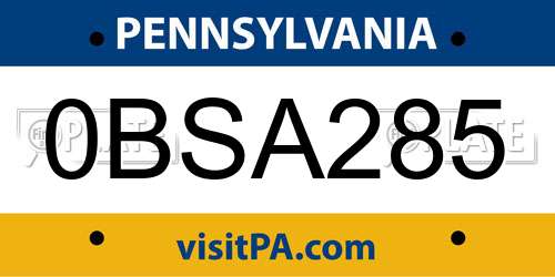 0BSA285 Pennsylvania License Plate