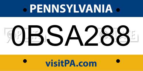 0BSA288 Pennsylvania License Plate