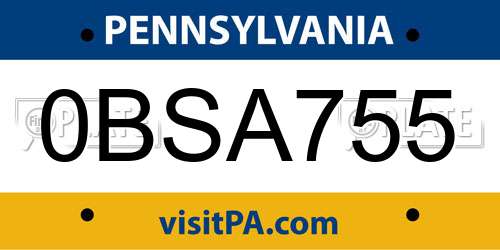 0BSA755 Pennsylvania License Plate