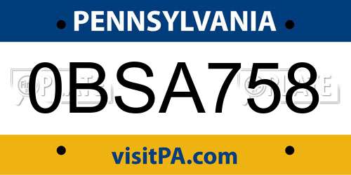 0BSA758 Pennsylvania License Plate