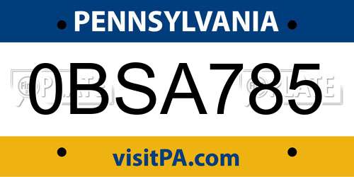 0BSA785 Pennsylvania License Plate