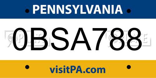 0BSA788 Pennsylvania License Plate