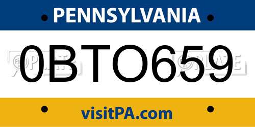 0BTO659 Pennsylvania License Plate