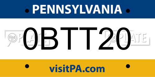 0BTT20 Pennsylvania License Plate