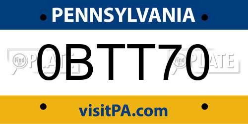 0BTT70 Pennsylvania License Plate