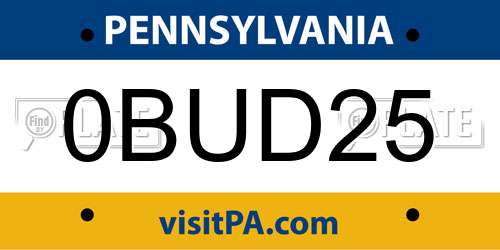 0BUD25 Pennsylvania License Plate