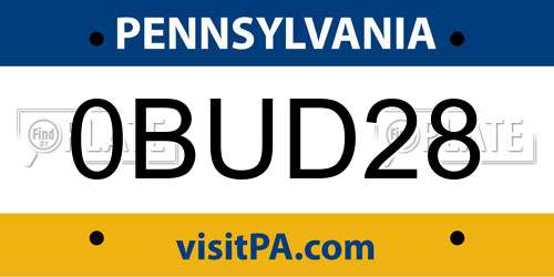 0BUD28 Pennsylvania License Plate