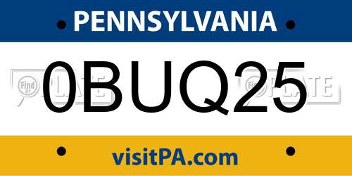 0BUQ25 Pennsylvania License Plate