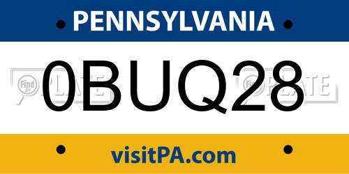 0BUQ28 Pennsylvania License Plate