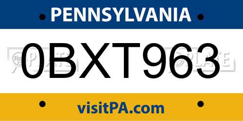 0BXT963 Pennsylvania License Plate