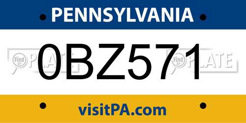 0BZ571 Pennsylvania License Plate