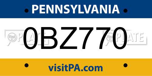 0BZ770 Pennsylvania License Plate