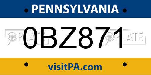 0BZ871 Pennsylvania License Plate