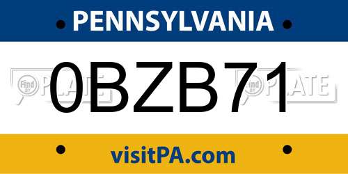 0BZB71 Pennsylvania License Plate