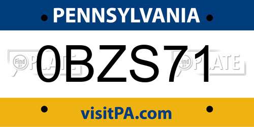 0BZS71 Pennsylvania License Plate