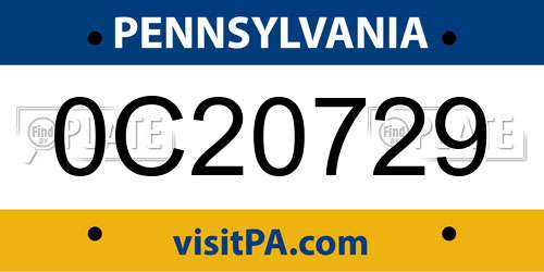 0C20729 Pennsylvania License Plate