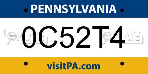 0C52T4 Pennsylvania License Plate