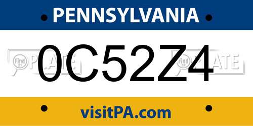 0C52Z4 Pennsylvania License Plate