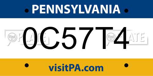 0C57T4 Pennsylvania License Plate